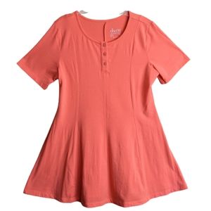 Denim & Co Top Tunic Orange Paneled Short Sleeves Size XS Normcore